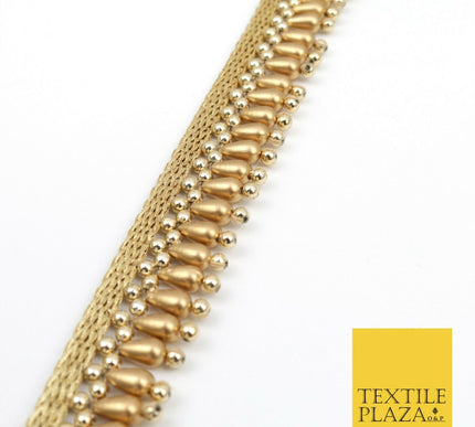 Antique Gold Pearl Teardrop Beaded Ribbon Trim Border Indian Ethnic (X185)