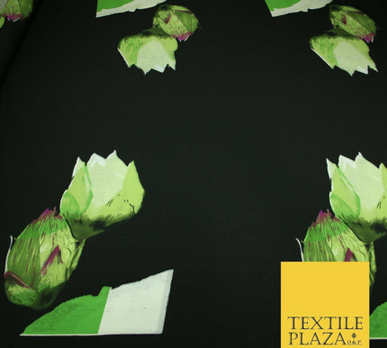 Black Green Flower 'Front Back Blouse' Printed Crepe Polyester Dress Fabric 2828