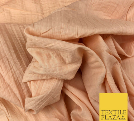 PEACH Creased Crinkle Cotton Fabric Material - Crushed Craft Dress 55" 1269