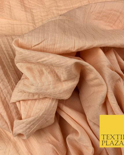 PEACH Creased Crinkle Cotton Fabric Material - Crushed Craft Dress 55" 1269