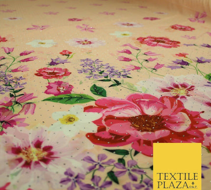 Light Peach Floral Scatter Full Dewdrop Printed Crepe Polyester Dress Fabric2826