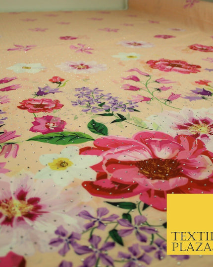 Light Peach Floral Scatter Full Dewdrop Printed Crepe Polyester Dress Fabric2826