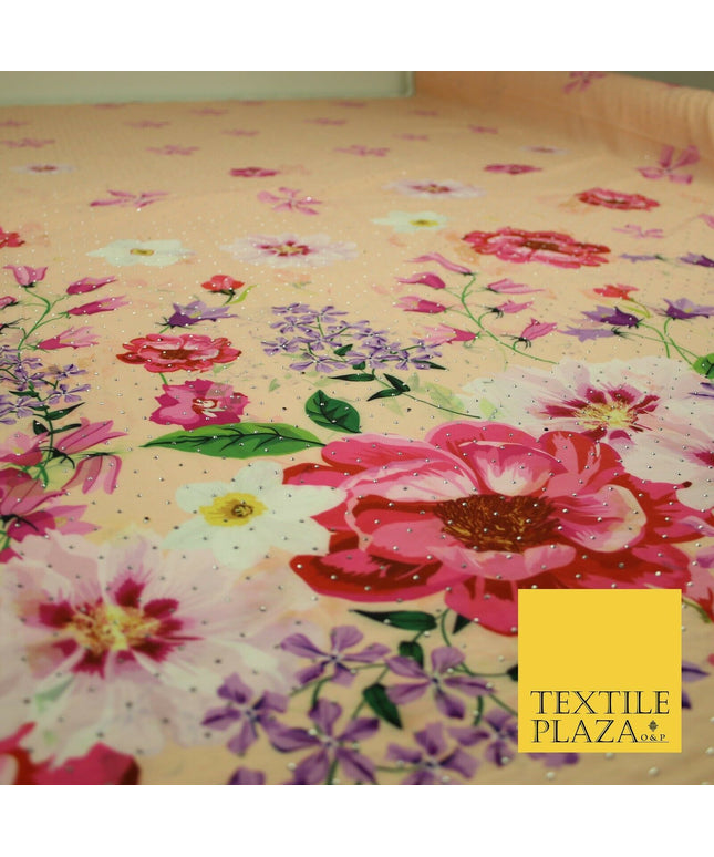 Light Peach Floral Scatter Full Dewdrop Printed Crepe Polyester Dress Fabric2826