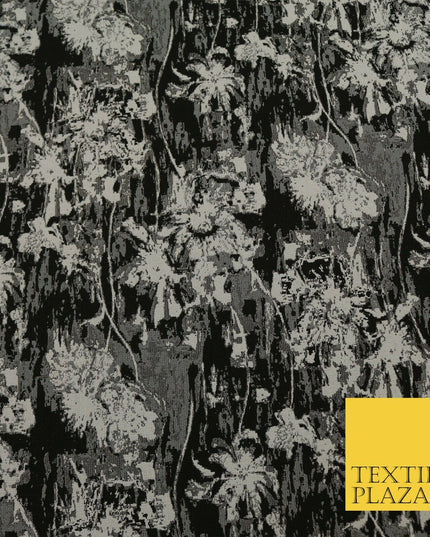 BLACK GREY Luxury Rainstorm Textured Brocade Jacquard Dress Fabric 1671