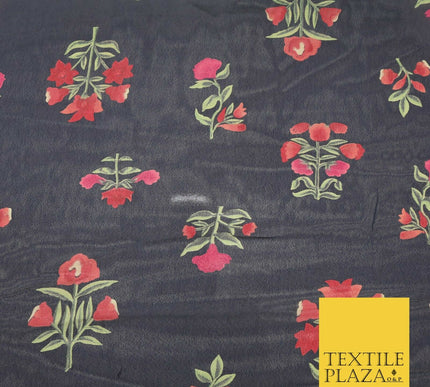 NAVY BLUE Floral Petunia Premium Printed Sheen Georgette Dress Fabric Drape 1667