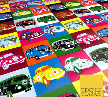 Vintage VW Beetle Colourful Retro PVC VINYL Tablecloth Oilcloth Wipe Clean 1261