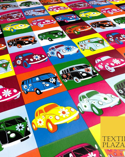Vintage VW Beetle Colourful Retro PVC VINYL Tablecloth Oilcloth Wipe Clean 1261