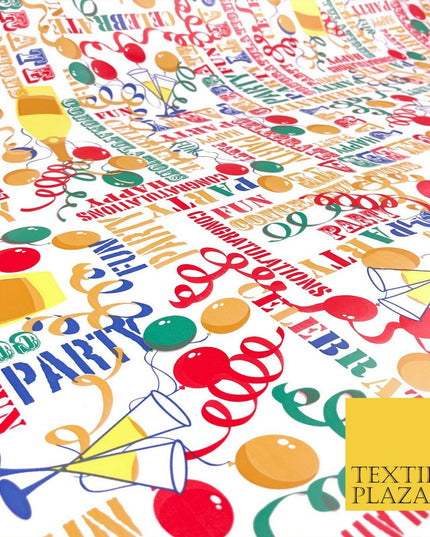 WHITE Party Celebration Balloons PVC VINYL Tablecloth Oilcloth Wipe Clean 1263