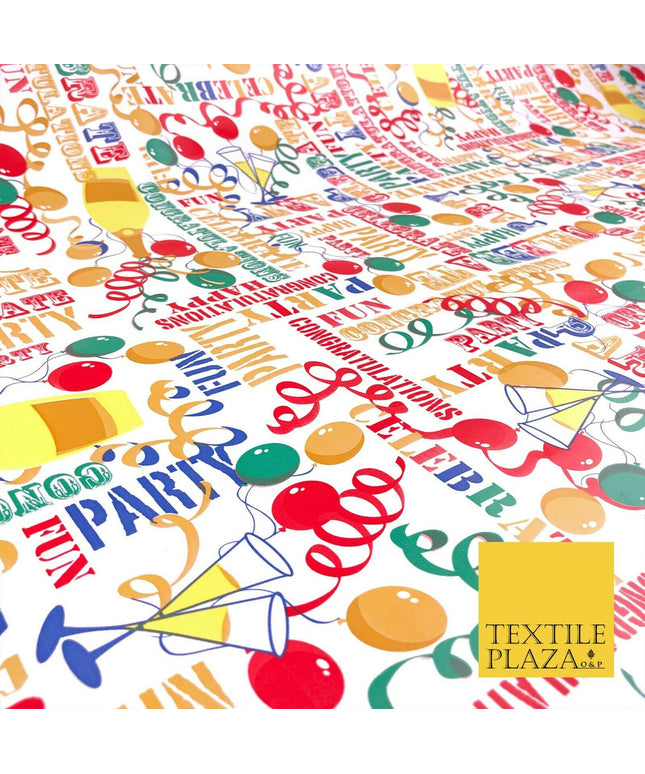 WHITE Party Celebration Balloons PVC VINYL Tablecloth Oilcloth Wipe Clean 1263