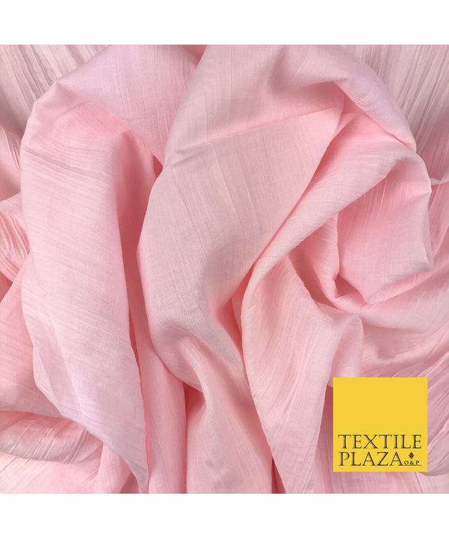 PINK Creased Crinkle Cotton Fabric Material - Crushed Craft Dress 55" 1270