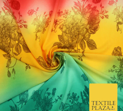 Multicolour Shaded Flower Clusters Printed Crepe Polyester Dress Fabric 2827