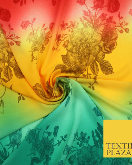Multicolour Shaded Flower Clusters Printed Crepe Polyester Dress Fabric 2827