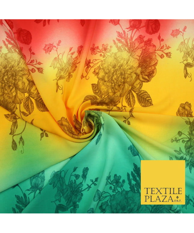 Multicolour Shaded Flower Clusters Printed Crepe Polyester Dress Fabric 2827