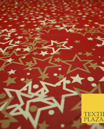 Red Gold Cream Falling Stars Spotted Premium Printed Georgette Dress Fabric 2823