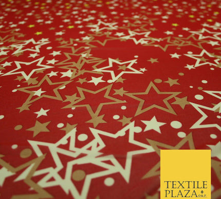 Red Gold Cream Falling Stars Spotted Premium Printed Georgette Dress Fabric 2823