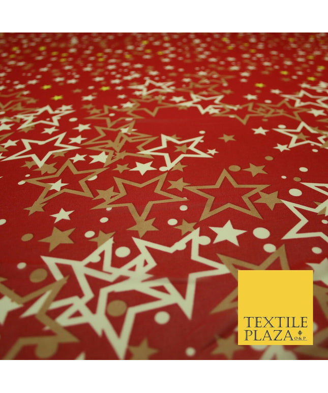 Red Gold Cream Falling Stars Spotted Premium Printed Georgette Dress Fabric 2823