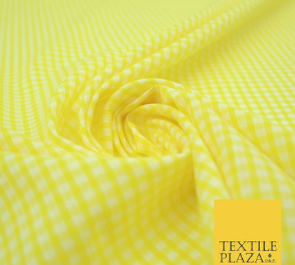 Bright Yellow Gingham Square Check POLY COTTON Dress Craft Fabric Summer 2802