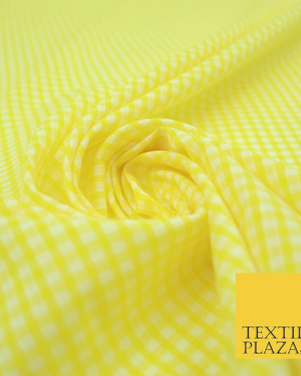 Bright Yellow Gingham Square Check POLY COTTON Dress Craft Fabric Summer 2802