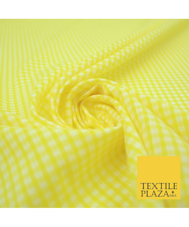 Bright Yellow Gingham Square Check POLY COTTON Dress Craft Fabric Summer 2802