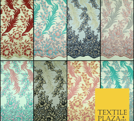 Floral Aquatic Vine Shimmer Sequin Embroidered Net Lace Dress Fabric Wedding