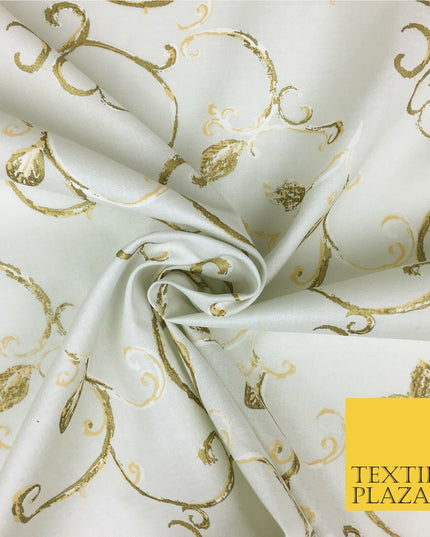 IVORY Metallic Christmas Scroll Swirl Fabric-100% Cotton-Christmas Festive RF42