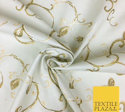 IVORY Metallic Christmas Scroll Swirl Fabric-100% Cotton-Christmas Festive RF42