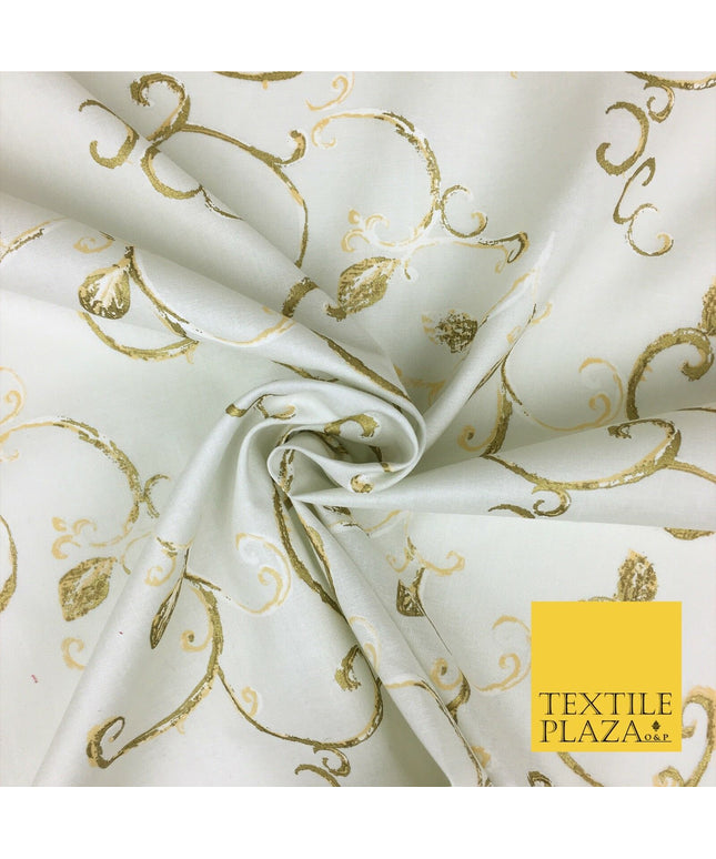 IVORY Metallic Christmas Scroll Swirl Fabric-100% Cotton-Christmas Festive RF42