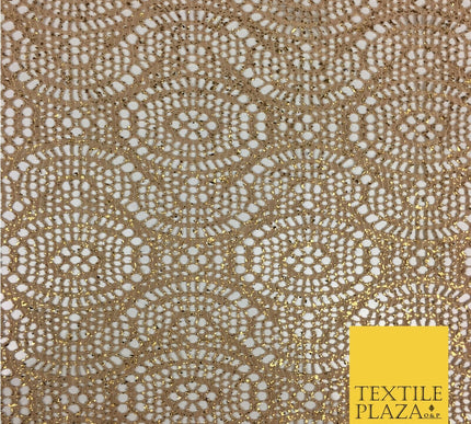 BEIGE GOLD With Foil Stretch Lace - Party Fabric Dress Fashion Material - 2312