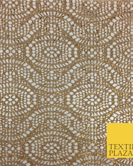 BEIGE GOLD With Foil Stretch Lace - Party Fabric Dress Fashion Material - 2312