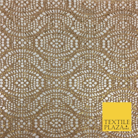 BEIGE GOLD With Foil Stretch Lace - Party Fabric Dress Fashion Material - 2312