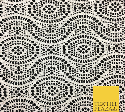 WHITE with Silver Foil Stretch Lace - Party Fabric Dress Fashion Material - 2313