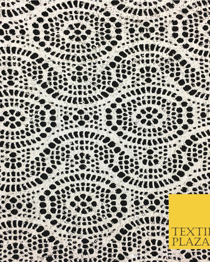 WHITE with Silver Foil Stretch Lace - Party Fabric Dress Fashion Material - 2313
