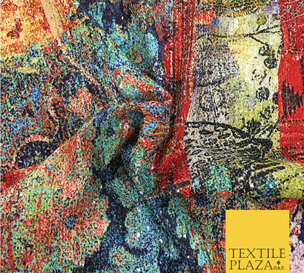 PREMIUM Digital Print Art Traditional All Over Sequin Fabric - Party Dress - 44"