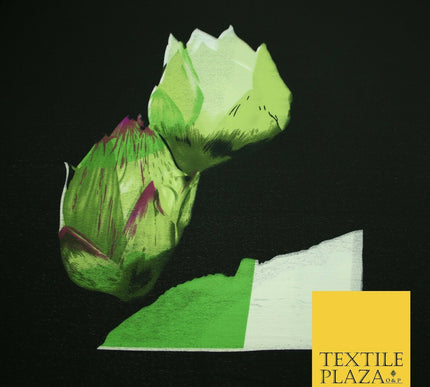 Black Green Flower 'Front Back Blouse' Printed Crepe Polyester Dress Fabric 2828