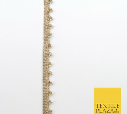 Light Gold White Pearl Trio Knot Beaded Ribbon Trim Border Indian Ethnic (X191)