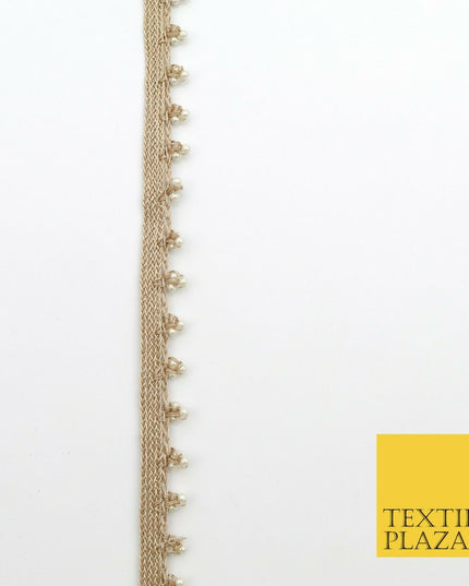 Light Gold White Pearl Trio Knot Beaded Ribbon Trim Border Indian Ethnic (X191)