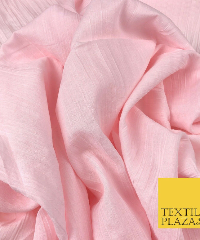 PINK Creased Crinkle Cotton Fabric Material - Crushed Craft Dress 55" 1270