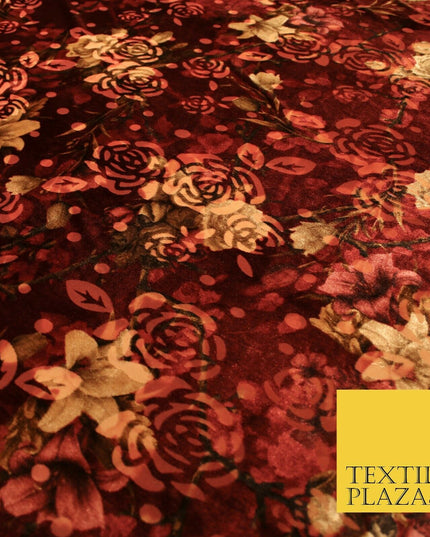 Floral Classic Sketch Roses Flower Mix Print Velvet Devore Burnout Net Fabric
