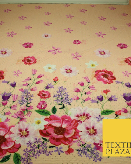 Light Peach Floral Scatter Full Dewdrop Printed Crepe Polyester Dress Fabric2826