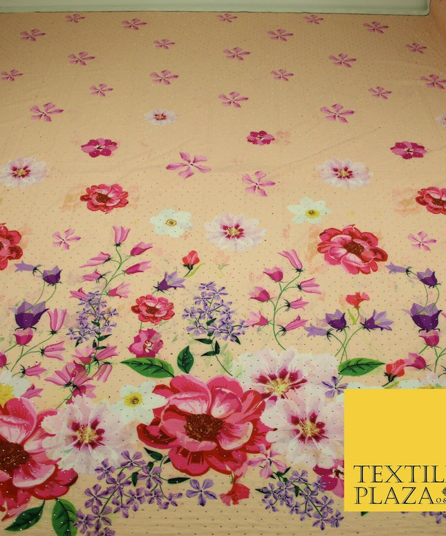 Light Peach Floral Scatter Full Dewdrop Printed Crepe Polyester Dress Fabric2826