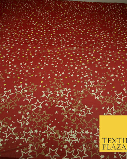 Red Gold Cream Falling Stars Spotted Premium Printed Georgette Dress Fabric 2823