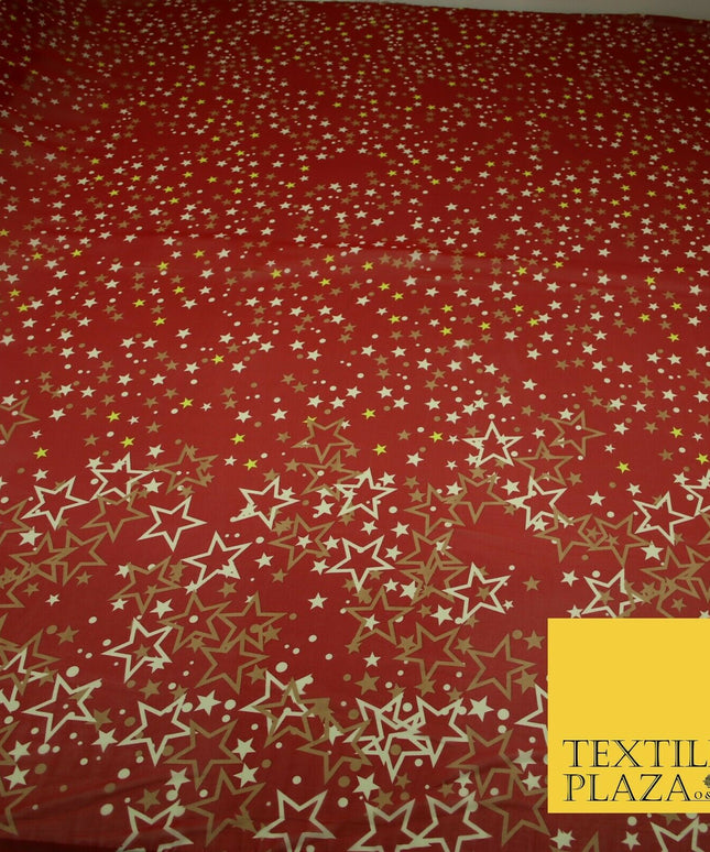 Red Gold Cream Falling Stars Spotted Premium Printed Georgette Dress Fabric 2823