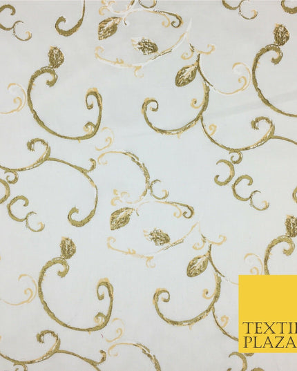 IVORY Metallic Christmas Scroll Swirl Fabric-100% Cotton-Christmas Festive RF42