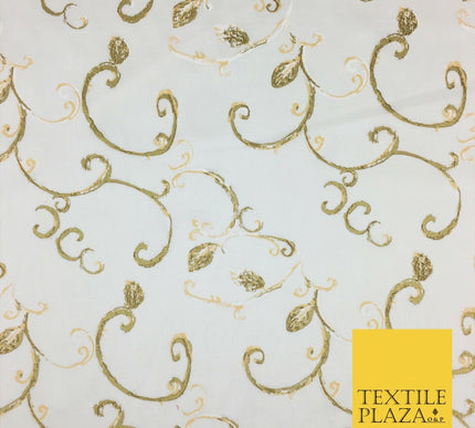 IVORY Metallic Christmas Scroll Swirl Fabric-100% Cotton-Christmas Festive RF42