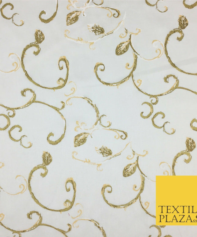 IVORY Metallic Christmas Scroll Swirl Fabric-100% Cotton-Christmas Festive RF42
