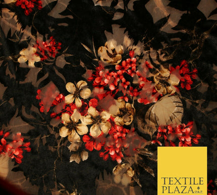 Floral Clusters Artsy Peony Pansy Flower Print Velvet Devore Burnout Net Fabric