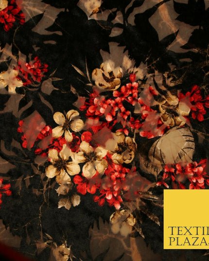 Floral Clusters Artsy Peony Pansy Flower Print Velvet Devore Burnout Net Fabric
