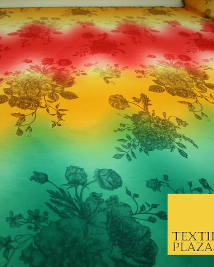 Multicolour Shaded Flower Clusters Printed Crepe Polyester Dress Fabric 2827