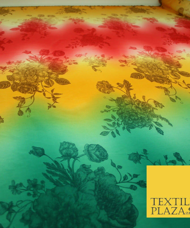 Multicolour Shaded Flower Clusters Printed Crepe Polyester Dress Fabric 2827