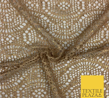 BEIGE GOLD With Foil Stretch Lace - Party Fabric Dress Fashion Material - 2312